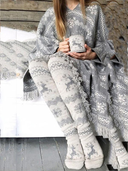 Christmas Snowflake Elk Over Knee-high Stocking