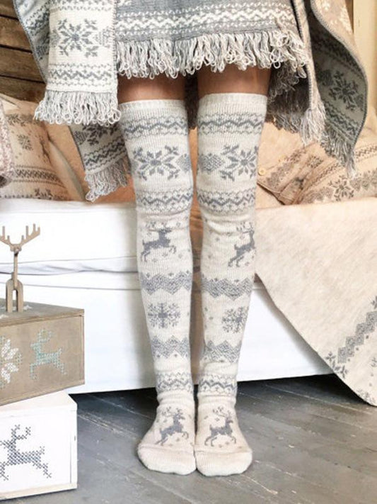 Christmas Snowflake Elk Over Knee-high Stocking