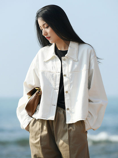 Casual Loose Long Sleeves Buttoned Solid Color Lapel Collar Jackets&Coats