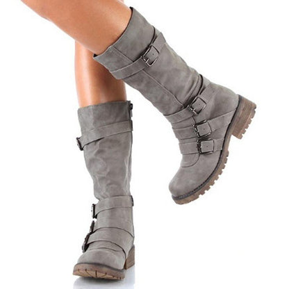 Solid Side zipper Mid Tube Boots