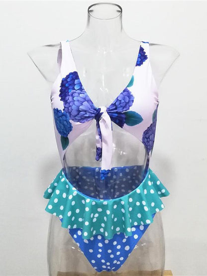Knot Front Hollow One-piece Swimwear