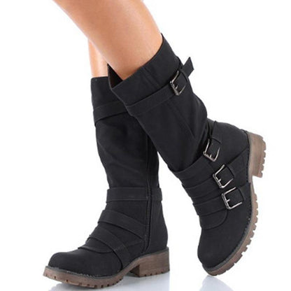 Solid Side zipper Mid Tube Boots