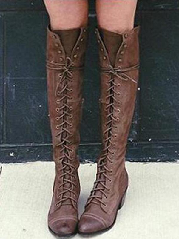 Fashion Rivet Bandage Thigh-high Boots Shoes