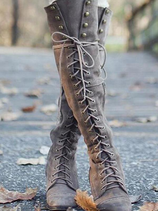 Fashion Rivet Bandage Thigh-high Boots Shoes