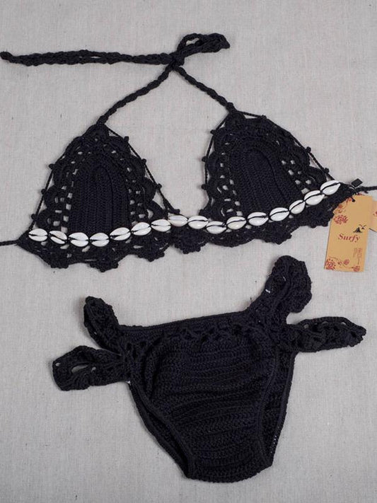 Crochet Gorgeous Embellished Split Bikini Swimsuit