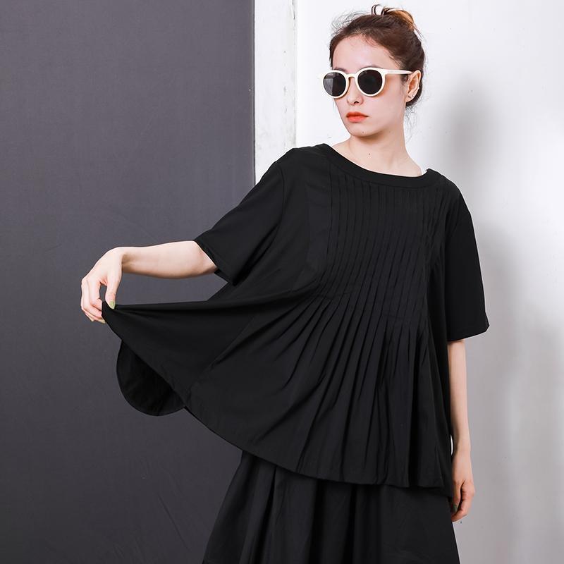 Comfortable Solid Color Pleated Summer T-Shirt