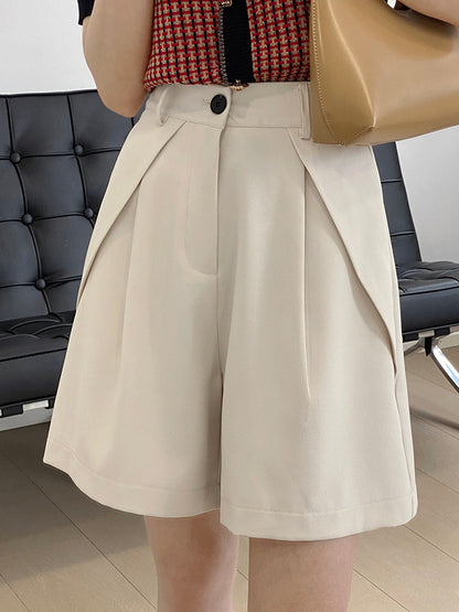 Original Solid Color High-Waisted Wide-Leg Column Shorts