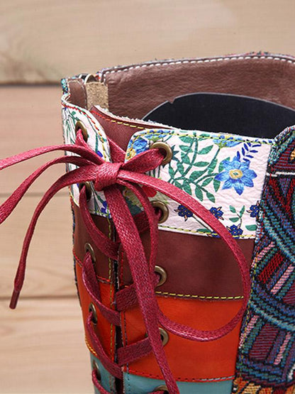Bohemia Bandage Cowhide Boots