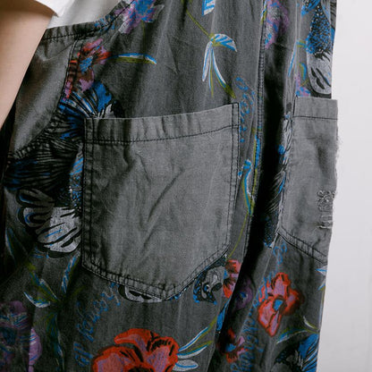 Birds And Flowers Printed Adjustable Strap Jumpsuit