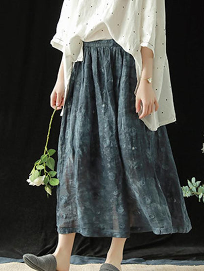 Retro Elastic Waist Linen Casual Skirt