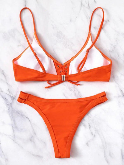 Knot Front Plain Bikinis Swimwear