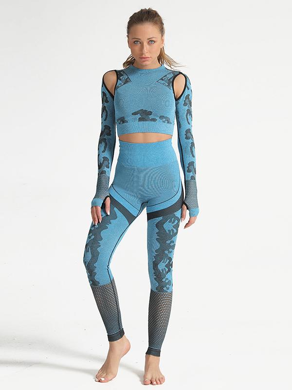 Leopard Print Long Sleeve Gym Sport Hoodie And Leggings Suit