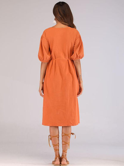Casual Round-Neck solid Midi Dresses