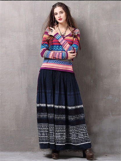 Colorful long sleeve V neck T shirt
