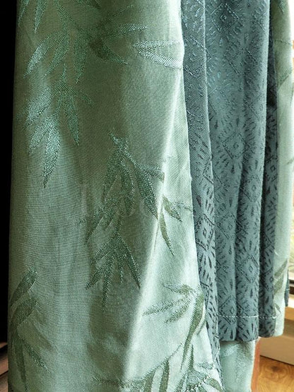 Green Striped Bamboo Jacquard Long Dress