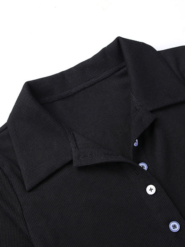 Lapel Thread Buttoned Tops - kailaple