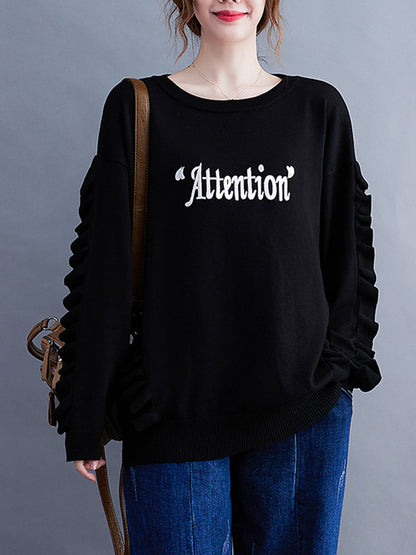 Simple Solid Color Letter Print Embroidered Sweatshirt Top