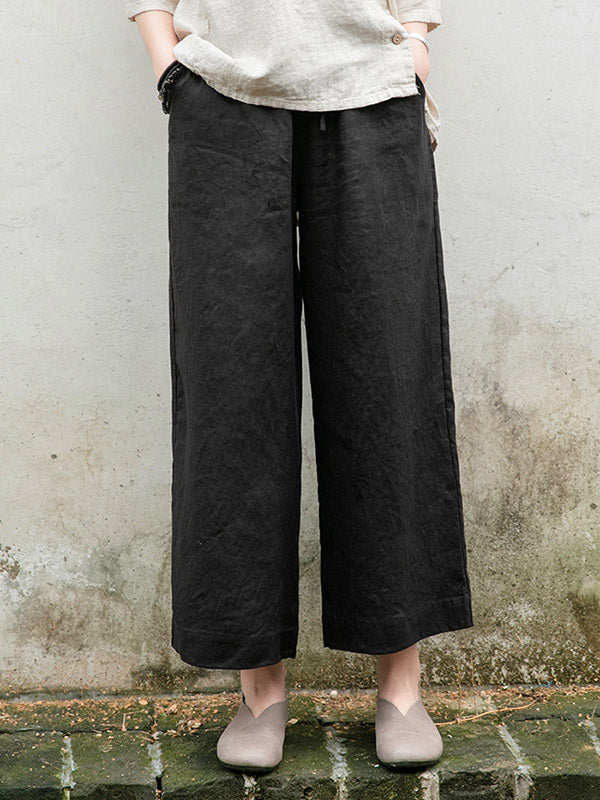 Simple Linen Column Elasticity Waist Pants