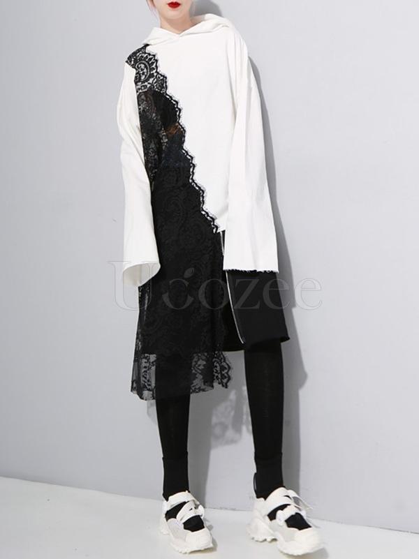 Lace Asymmetry Split-joint Designed Sweatshirt