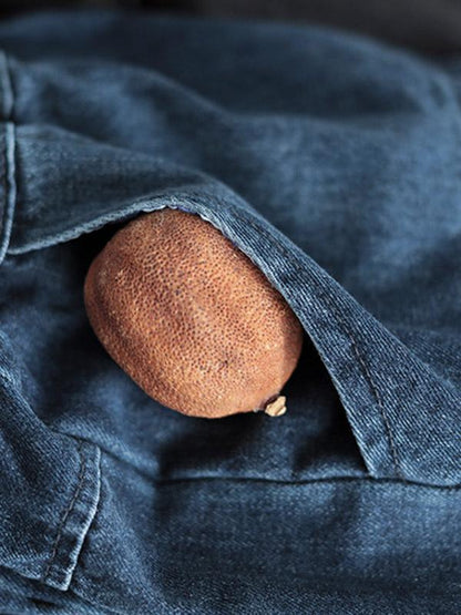 Leisure Solid Denim Puff Pants Bottoms