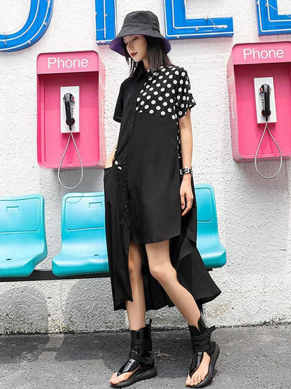 Asymmetric Split-joint Polka-Dot T-Shirt Dress