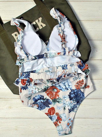 Floral Ruffle One Piece Swimsuit