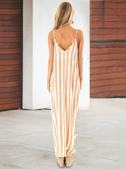 V-neck Sexy Striped Maxi Dress