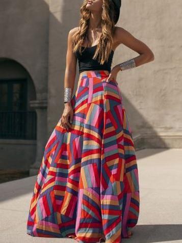 Printed Split-joint Bohemia Skirt Bottoms