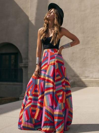 Printed Split-joint Bohemia Skirt Bottoms