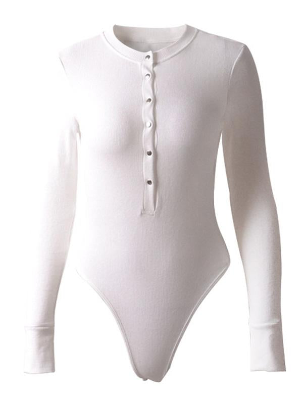 Sexy Long Sleeves Solid Color Zipper Bodysuits