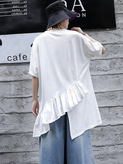 Loose Split-side Falbala T-shirt