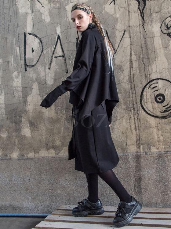 Black Batwing Sleeves High-neck Split-joint Sweatshirt