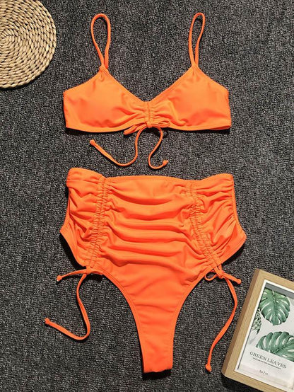 Solid Lace-Up Empire Bikini Swimsuit