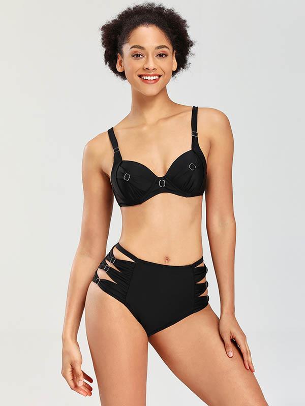 Solid Color Underwired Bikini Swimsuit
