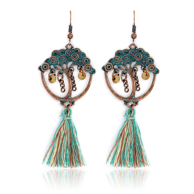 Retro national style earrings long tassel Pendant