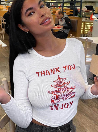 Casual Wrap Printed Long Sleeves Tees