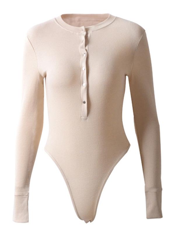 Sexy Long Sleeves Solid Color Zipper Bodysuits
