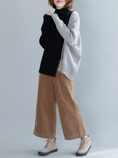 Knitting Split-Joint Split-Side High-Neck Sweater