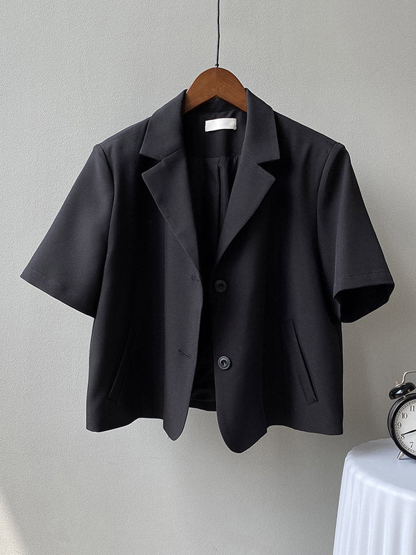 Urban Solid Color Notched Collar Short Sleeves Blazer