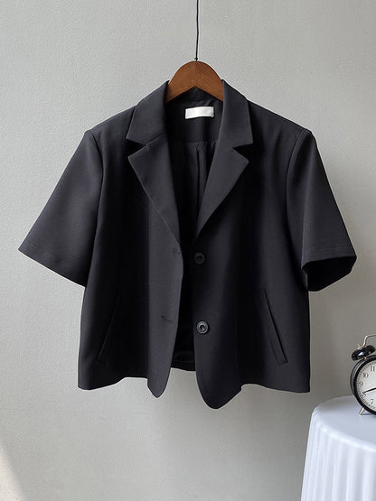 Urban Solid Color Notched Collar Short Sleeves Blazer