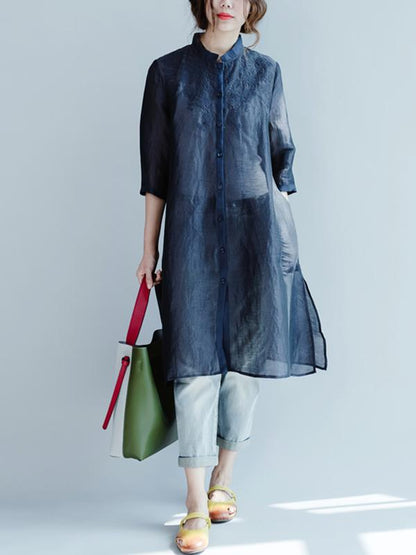 Casual Split-side Embroidered Shirt