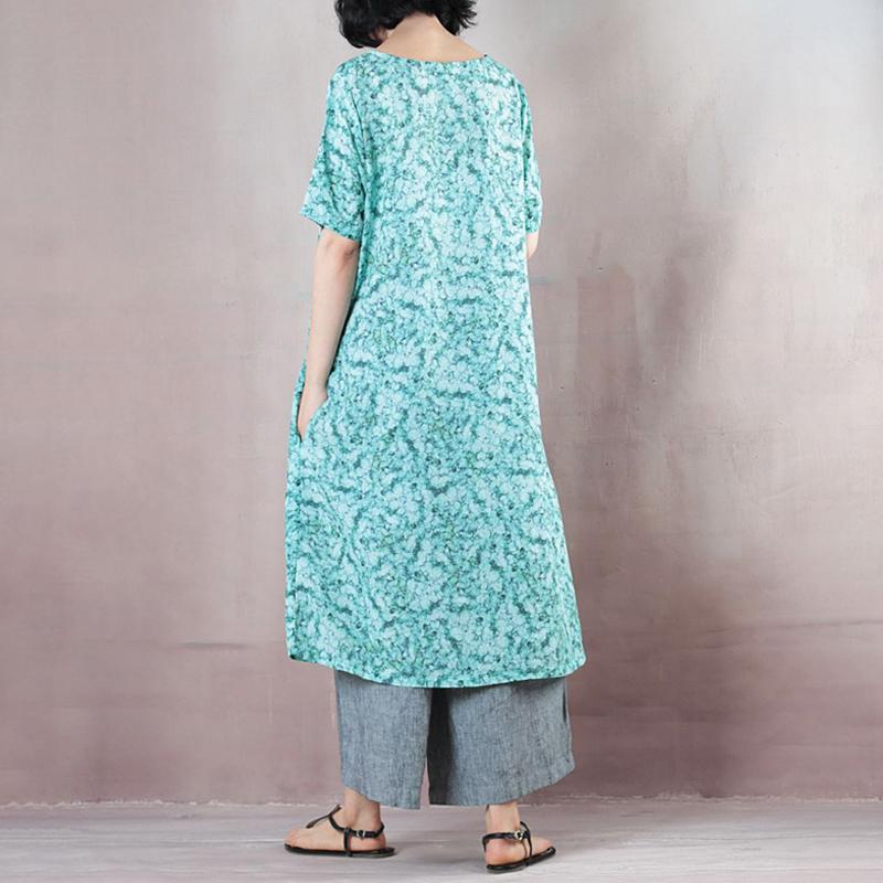 Casual Round Neck Green Short Sleeve Loose Dress
