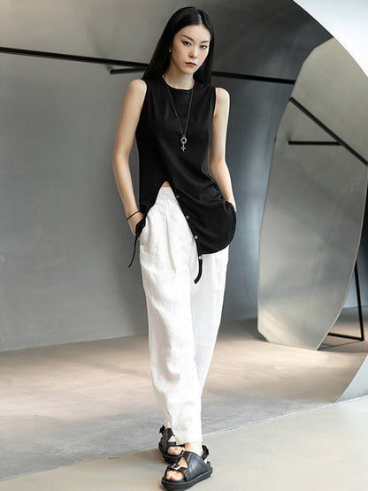 Casual Linen Solid Color Wide Leg Loose Pants