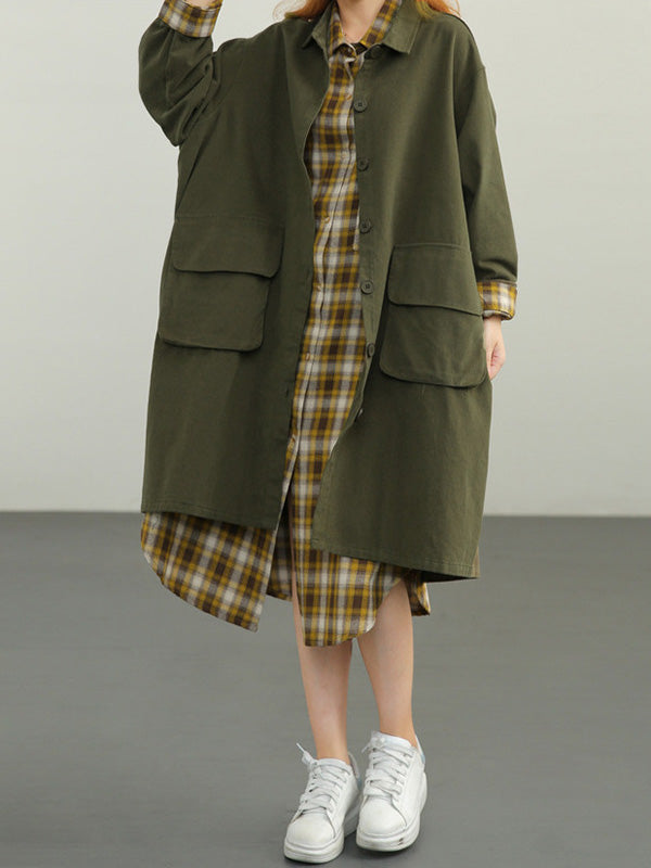 Urban Solid Color Long Sleeves Lapel Trench Coats