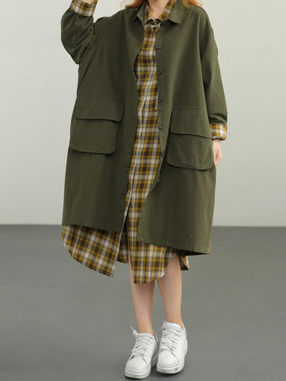 Urban Solid Color Long Sleeves Lapel Trench Coats