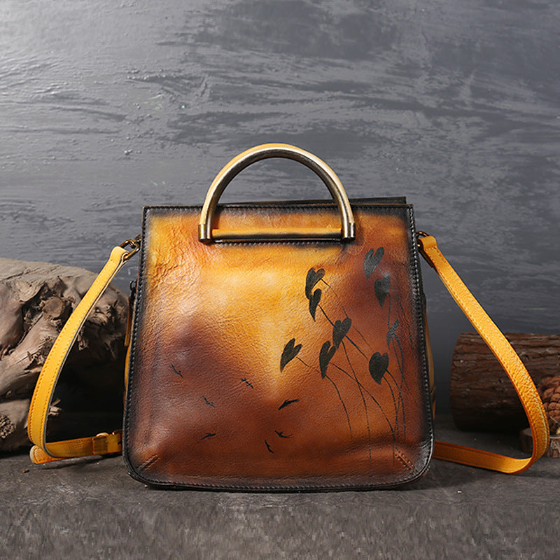 WOMEN GENUINE LEATHER VINTAGE TOTEM DESIGNER HANDBAG SHOULDER BAG