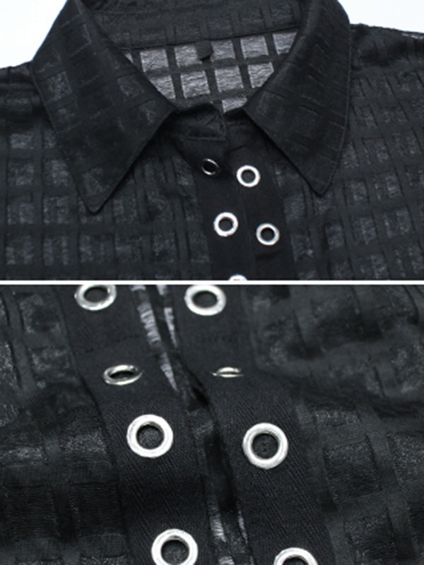 Stylish See-Through Buttoned High-Low Lapel Outerwear