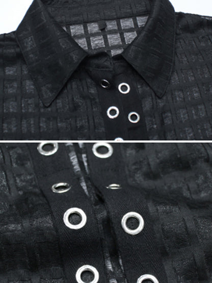 Stylish See-Through Buttoned High-Low Lapel Outerwear