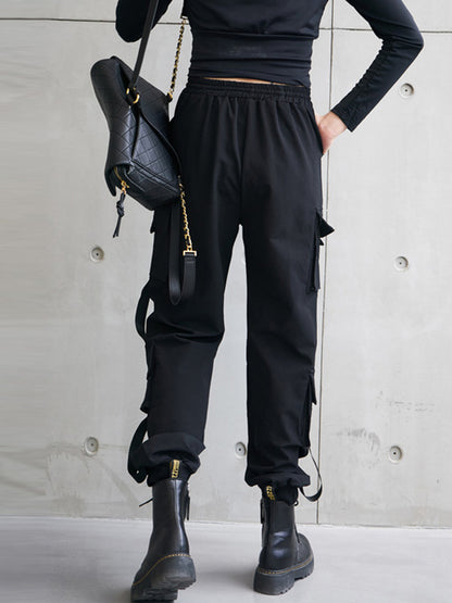 Cool Street Multi-Pocket High-Waist Elasticity Drawstring Pants