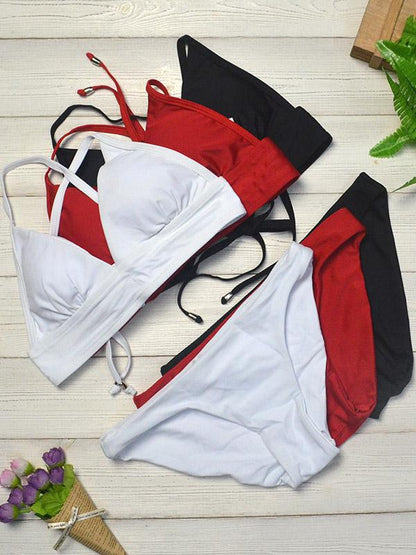 Plain Spaghetti Strap Bikini Swimsuit